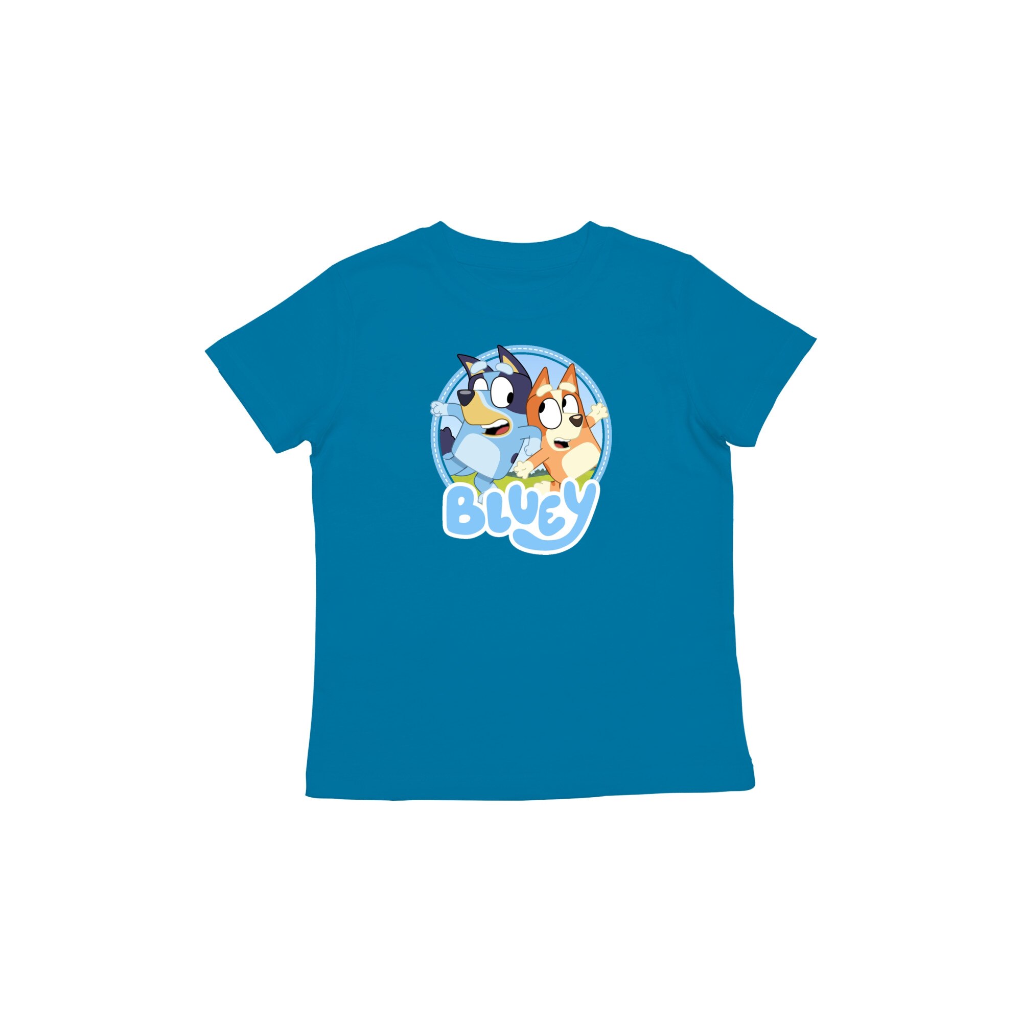 Tricou copii premium din bumbac organic, Bluey si Bingo, Albastru