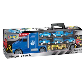Set de joaca Luna - Camion Transportator masinute de politie, 10 piese Set de joaca Luna - Camion Transportator masinute de politie, 10 piese