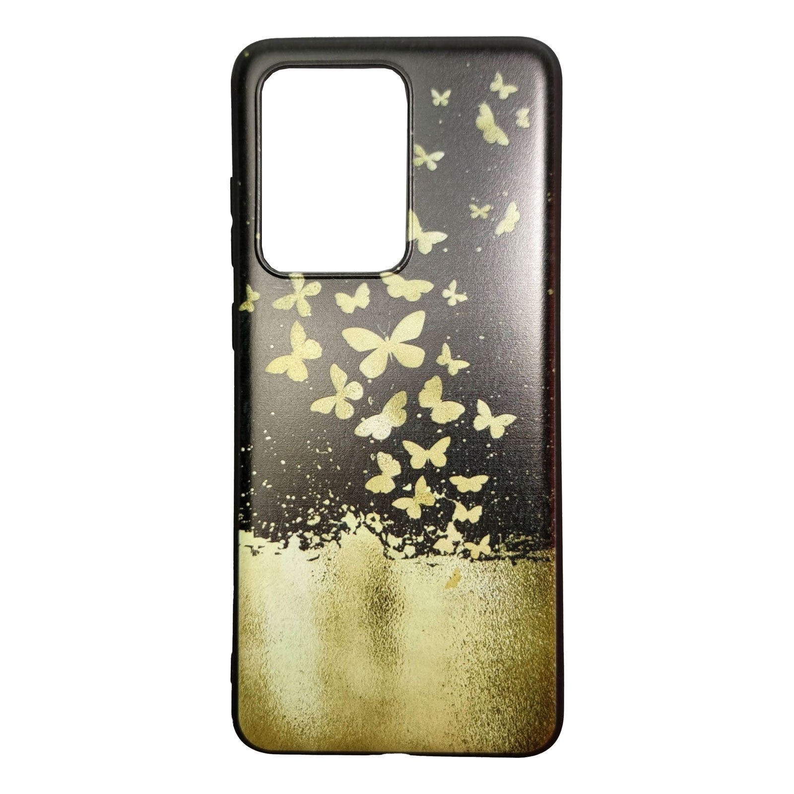 Husa Samsung Galaxy S20 Ultra model Gold Butterflies, Silicon, Antisoc, Viceversa Negru/Auriu