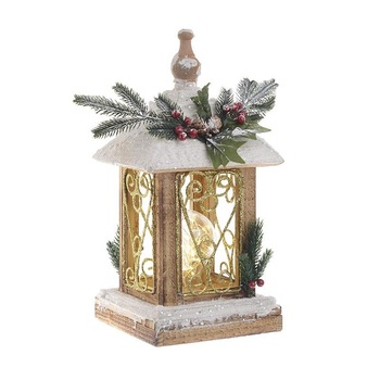 Decoratiune Craciun, casuta din lemn cu led, alb/maro, 17 x 17 x 35 CM Decoratiune Craciun, casuta din lemn cu led, alb/maro, 17 x 17 x 35 CM