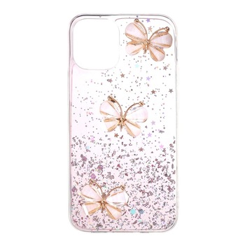 Husa silicon Apple iPhone 12 Mini model Epoxy Glitter Butterflies 5D, Silicon, TPU Viceversa Roz