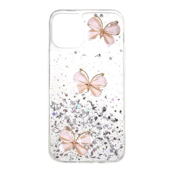 Husa silicon Apple iPhone 12 Mini model Epoxy Glitter Butterflies 5D, Silicon, TPU Viceversa Transparent