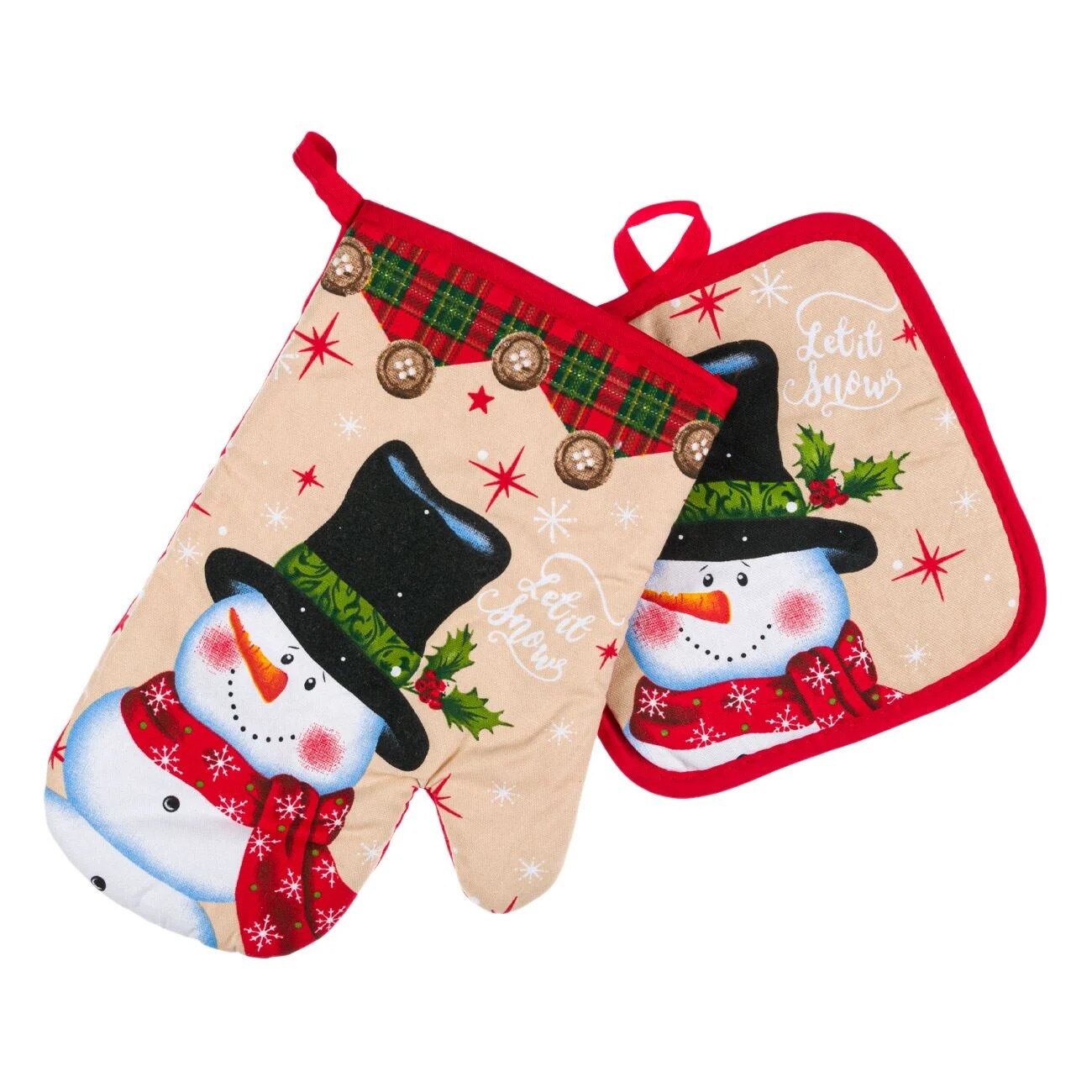 Set manusa bucatarie, imprimeu Om de zapada, 17 x 26 cm