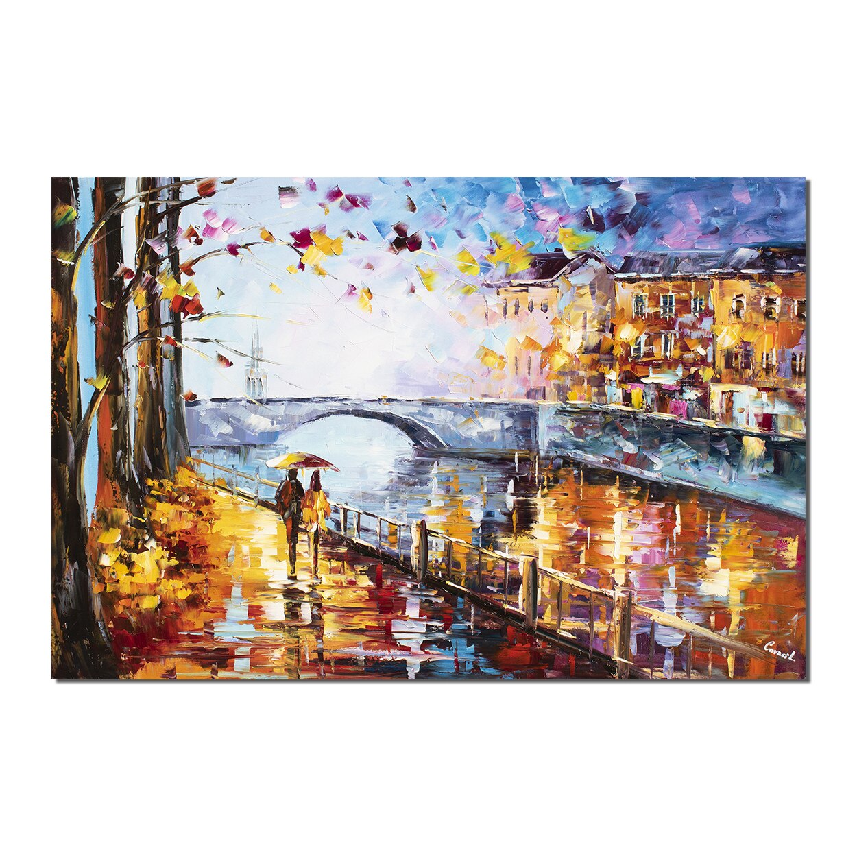 Tablou gigant pictat manual - Plimbare relaxanta - 150x100cm pictura ulei pe panza in cutit efect 3D