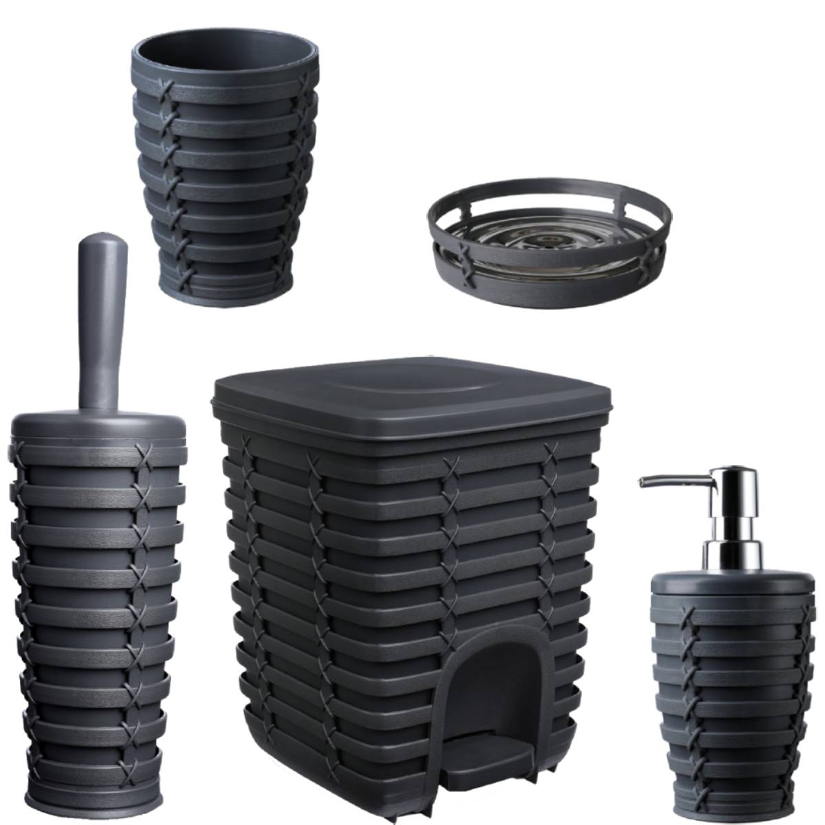 Set Accesorii de Baie, PALM, Antracit, 5 piese