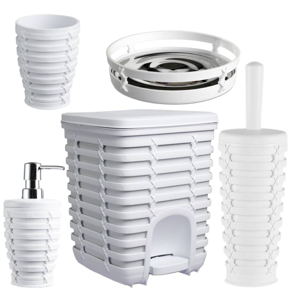 Set Accesorii de Baie, PALM, Alb, 5 piese