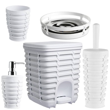 Set Accesorii de Baie, PALM, Alb, 5 piese Set Accesorii de Baie, PALM, Alb, 5 piese
