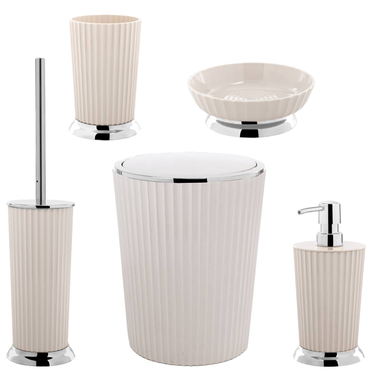 Set Accesorii de Baie, NELLY, Bej, Plastic, 5 piese