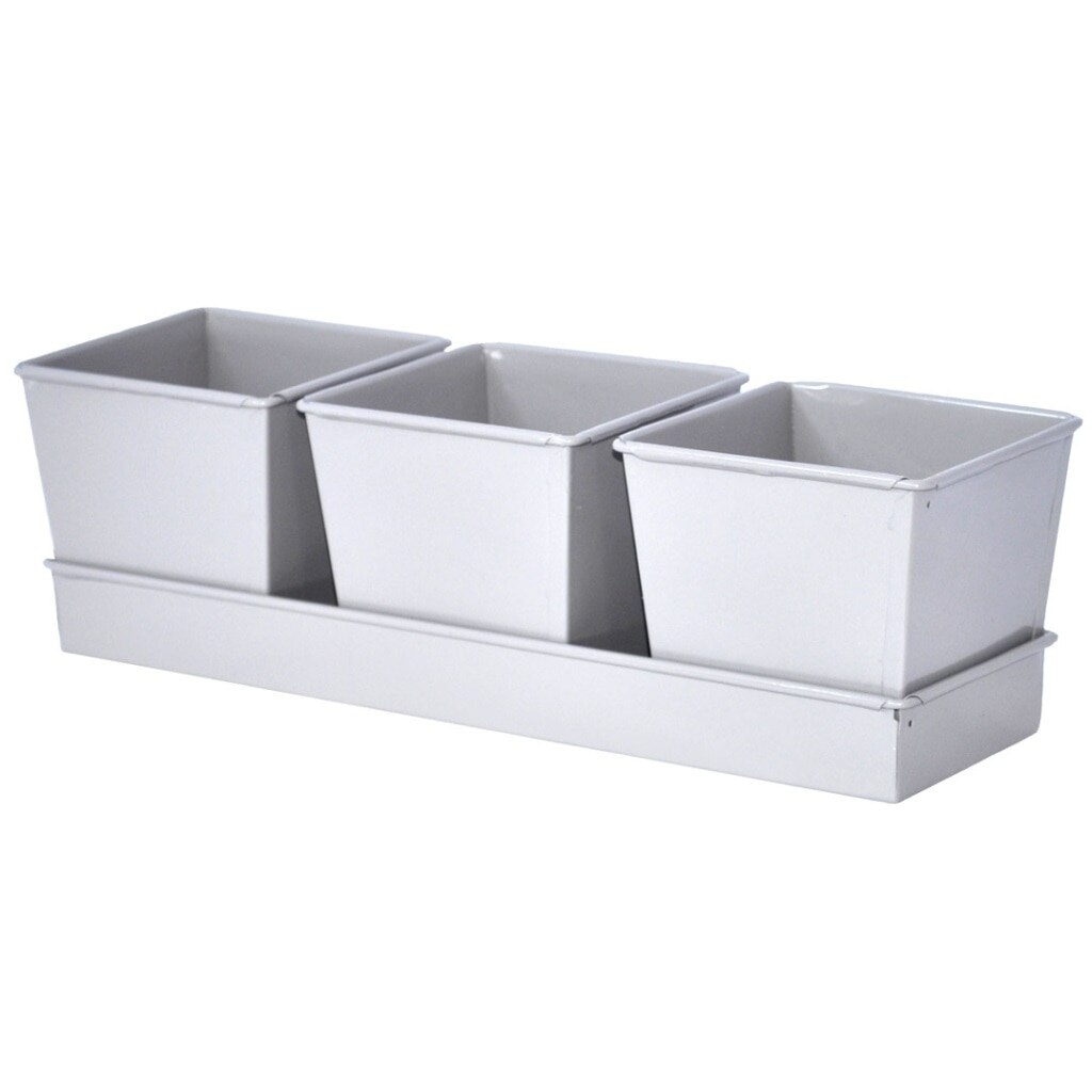 Set 3 Ghivece Cactus Esplorando patrat, alb, interior/exterior, 26 x 8 cm