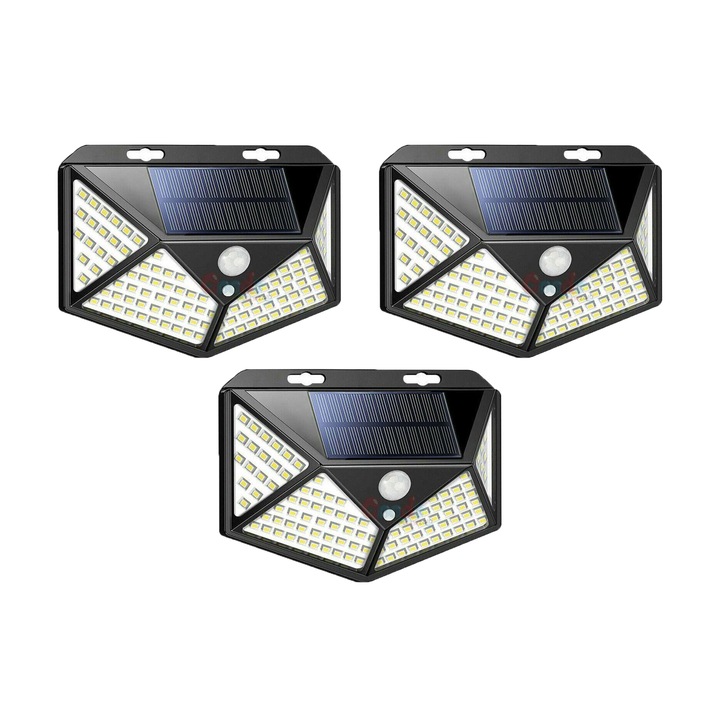 3 db lámpa készlet napelemes töltéssel, mozgás- és alkonyat/fényérzékelővel, ébresztő mód, 3 világítási mód, 114 x LED, K KATHODE