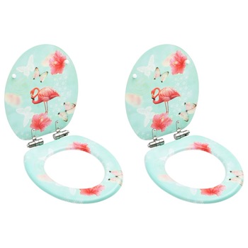 Set 2 capace de toaleta, silentioase, vidaXL, MDF, Model flamingo, Multicolor, 42,5 x 35,8 cm Set 2 capace de toaleta, silentioase, vidaXL, MDF, Model flamingo, Multicolor, 42,5 x 35,8 cm