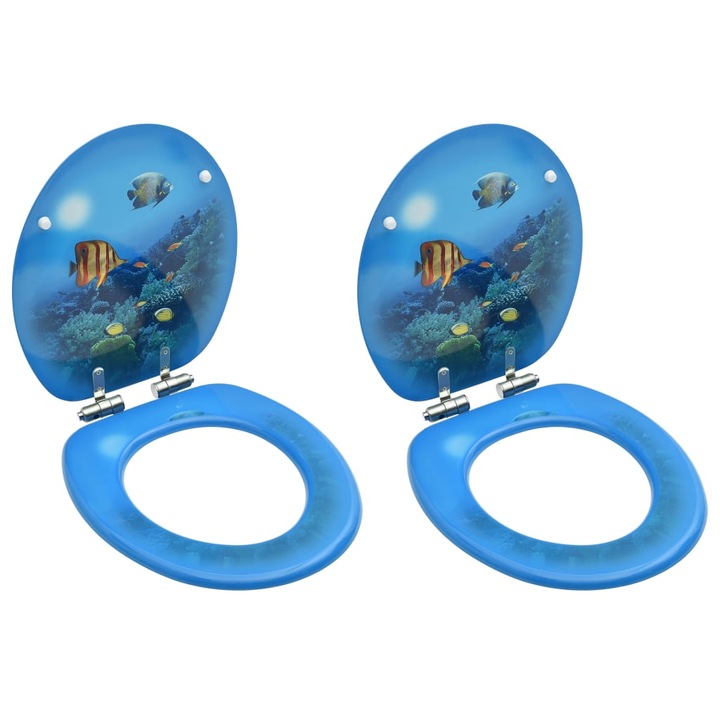 Set 2 capace de toaleta, silentioase, vidaXL, MDF, Model maritim, Multicolor, 42,5 x 35,8 cm