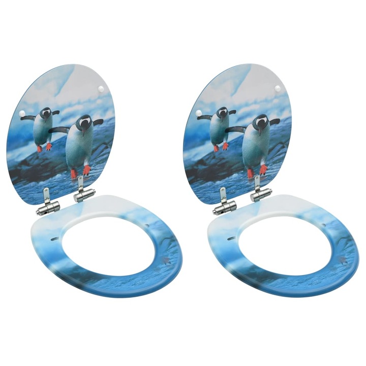 Set 2 capace de toaleta, silentioase, vidaXL, MDF, Model pinguini, Multicolor, 42,5 x 35,8 cm