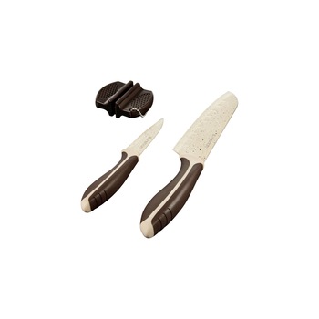 Set 3 piese cutite si ascutitor bilateral Ambition Brown Stone Set 3 piese cutite si ascutitor bilateral Ambition Brown Stone