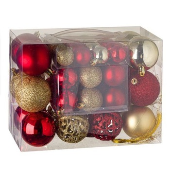 Set globuri Craciun 3-4-6 cm mat, lucios, glitter, perforat rosu/auriu, 50 buc Set globuri Craciun 3-4-6 cm mat, lucios, glitter, perforat rosu/auriu, 50 buc