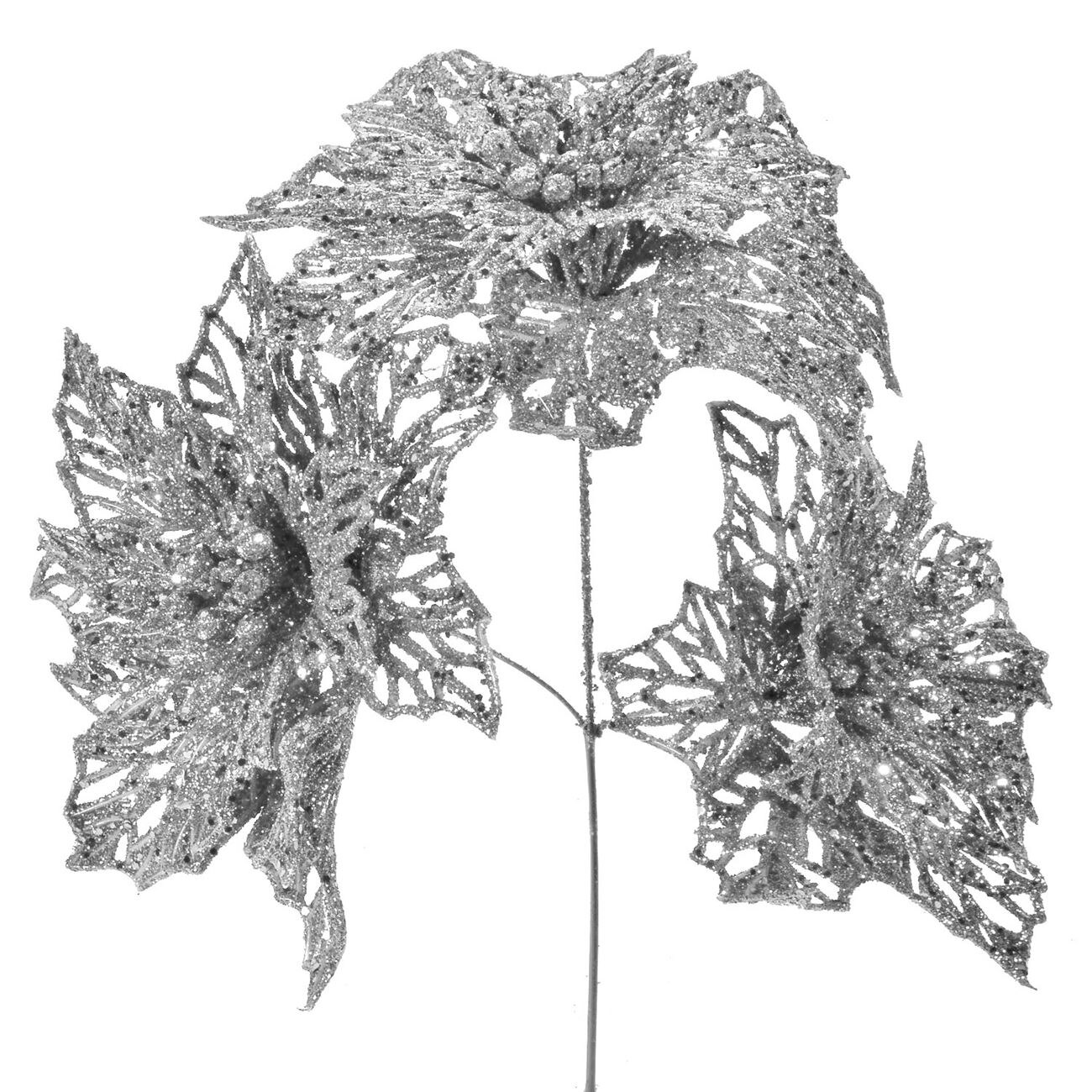 Flori decorative brad Craciun, cu glitter, South Perfect Decor, 26 cm