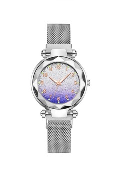 Ceas de dama Shinny cu bratara magnetica argintie si cadran cu sclipici mov, lungime ajustabila Ceas de dama Shinny cu bratara magnetica argintie si cadran cu sclipici mov, lungime ajustabila