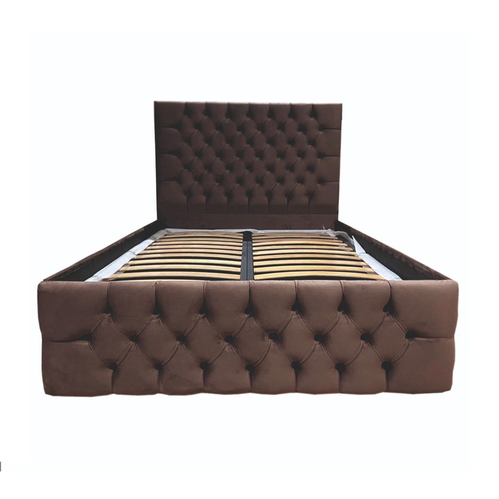 Pat dublu cu somiera, Beds Place, Cyntia, Maro, 140x200 cm