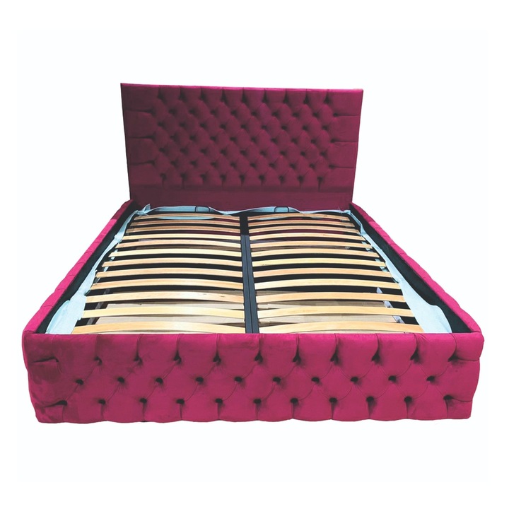 Pat dublu cu somiera, Beds Place, Cyntia, Premium, Fuxia, 140x200 cm