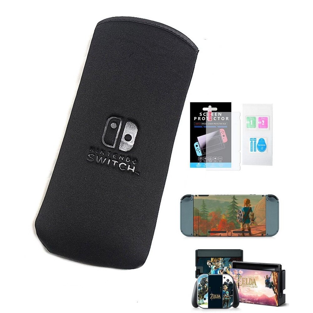 Set 3 Bucati Husa Nintendo Switch Soft Negru +Screen Protectie Anti-scratch + 4 Skin Stickers Zelda