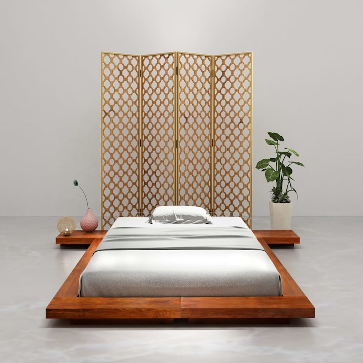 Cadru pat futon, stil japonez, 100 x 200 cm, lemn masiv acacia, Pentru dormitor 6762