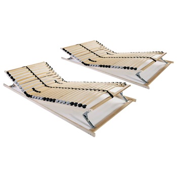 Set de 2 baze de pat din sipci cu 28 de sipci, vidaXL, Lemn, 90 x 200 cm, Maro Set de 2 baze de pat din sipci cu 28 de sipci, vidaXL, Lemn, 90 x 200 cm, Maro