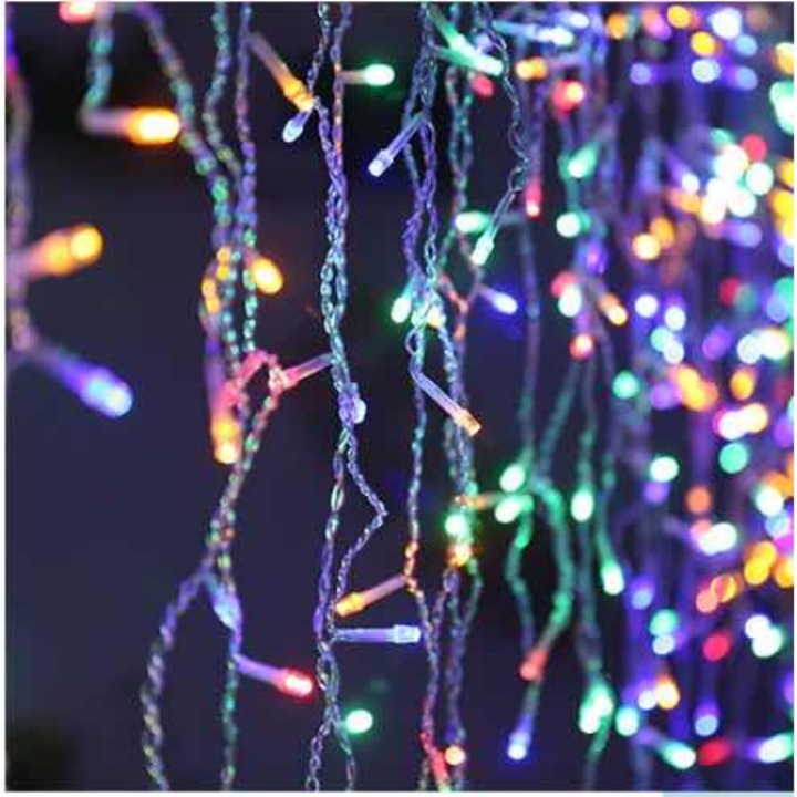 Instalatie Craciun tip turturi, 300 LEDuri, 12 m, lumina multicolora