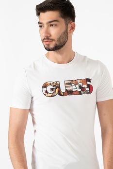GUESS JEANS, Tricou slim fit cu imprimeu logo, Alb optic, XL GUESS JEANS, Tricou slim fit cu imprimeu logo, Alb optic, XL