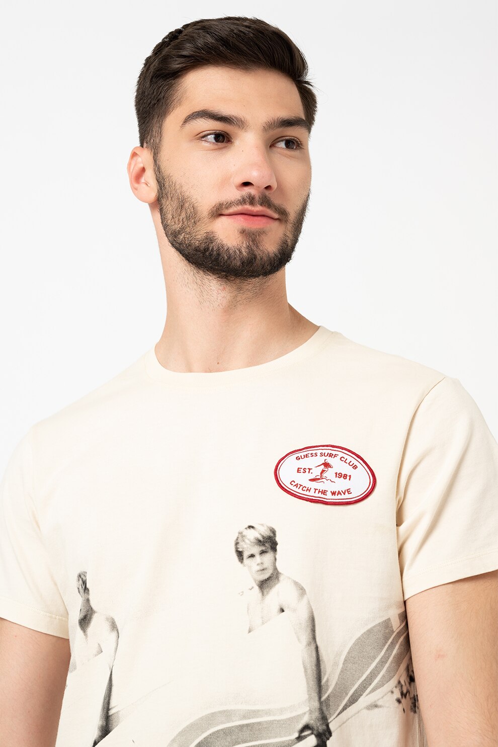 GUESS JEANS, Tricou cu imprimeu grafic, Bej