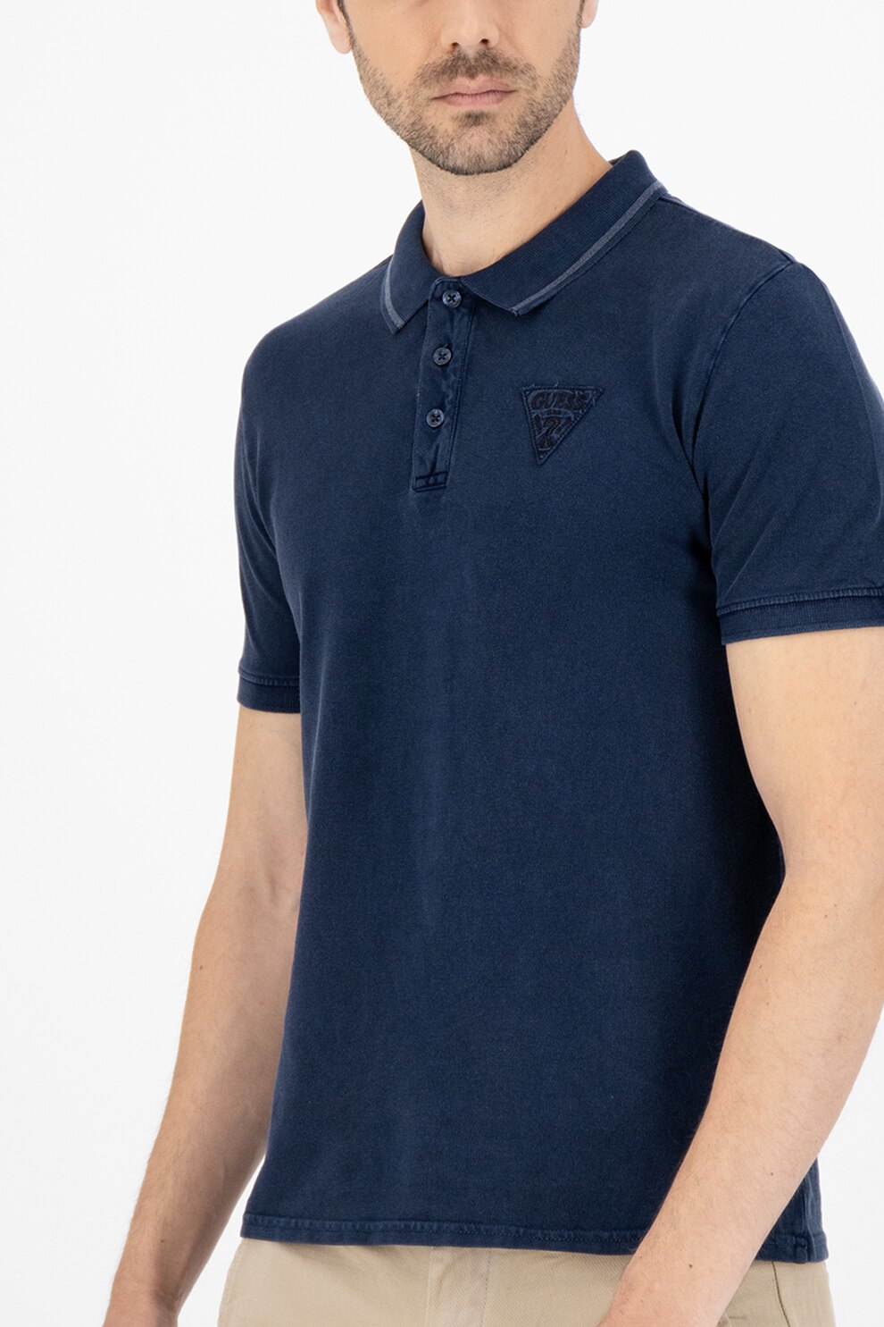 GUESS JEANS, Tricou polo slim fit cu aplicatie logo, Bleumarin