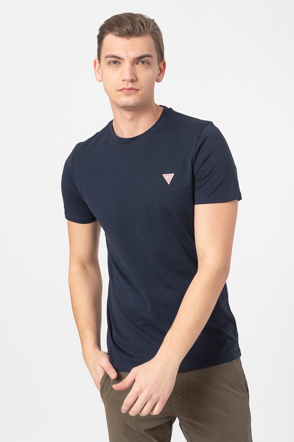 GUESS JEANS, Tricou slim fit de bumbac, Bleumarin