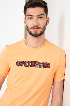 GUESS JEANS, Tricou slim fit cu imprimeu logo, Oranj, 2XL GUESS JEANS, Tricou slim fit cu imprimeu logo, Oranj, 2XL