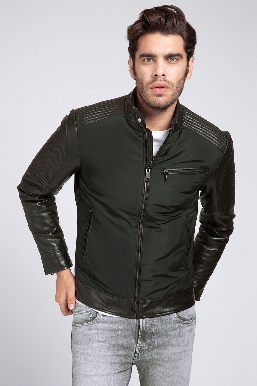 GUESS JEANS, Jacheta biker, Negru, S