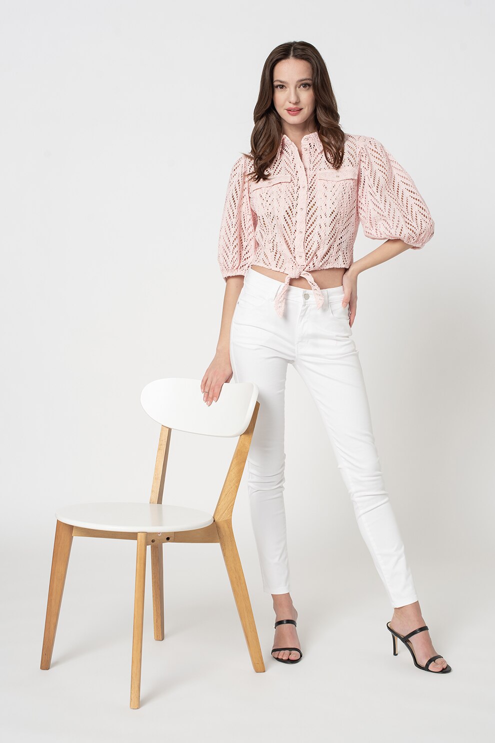 GUESS JEANS, Camasa cu perforatii, Roz pastel