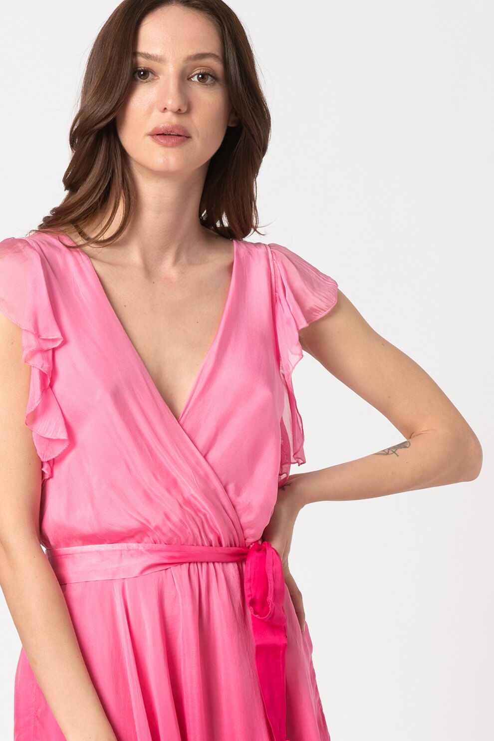 GUESS JEANS, Rochie mini din amestec de matase cu aspect in degrade, Roz