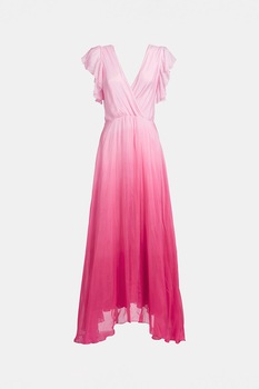 GUESS JEANS, Rochie lunga din amestec de matase cu aspect in degrade, Roz GUESS JEANS, Rochie lunga din amestec de matase cu aspect in degrade, Roz