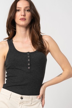 GUESS JEANS, Top Henley slim fit cu striatii, Negru stins GUESS JEANS, Top Henley slim fit cu striatii, Negru stins