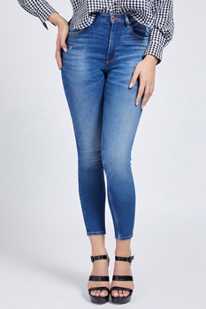 GUESS JEANS, Blugi skinny cu talie inalta, Albastru inchis, W25-L31 GUESS JEANS, Blugi skinny cu talie inalta, Albastru inchis, W25-L31