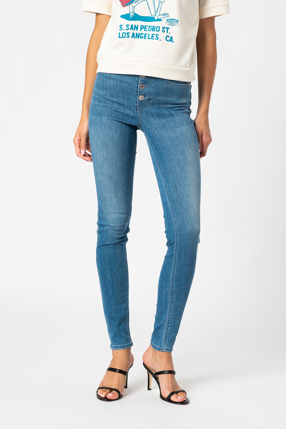 GUESS JEANS, Blugi skinny cu particule discret stralucitoare, Albastru