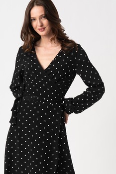 GUESS JEANS, Rochie vaporoasa cu imprimeu si decolteu in V, Negru/Alb GUESS JEANS, Rochie vaporoasa cu imprimeu si decolteu in V, Negru/Alb