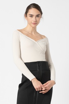 GUESS JEANS, Bluza perecuta cu decolteu pe umeri, Bej deschis GUESS JEANS, Bluza perecuta cu decolteu pe umeri, Bej deschis