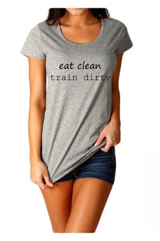 Tricou dama gri - Eat Clean Train Dirty Tricou dama gri - Eat Clean Train Dirty