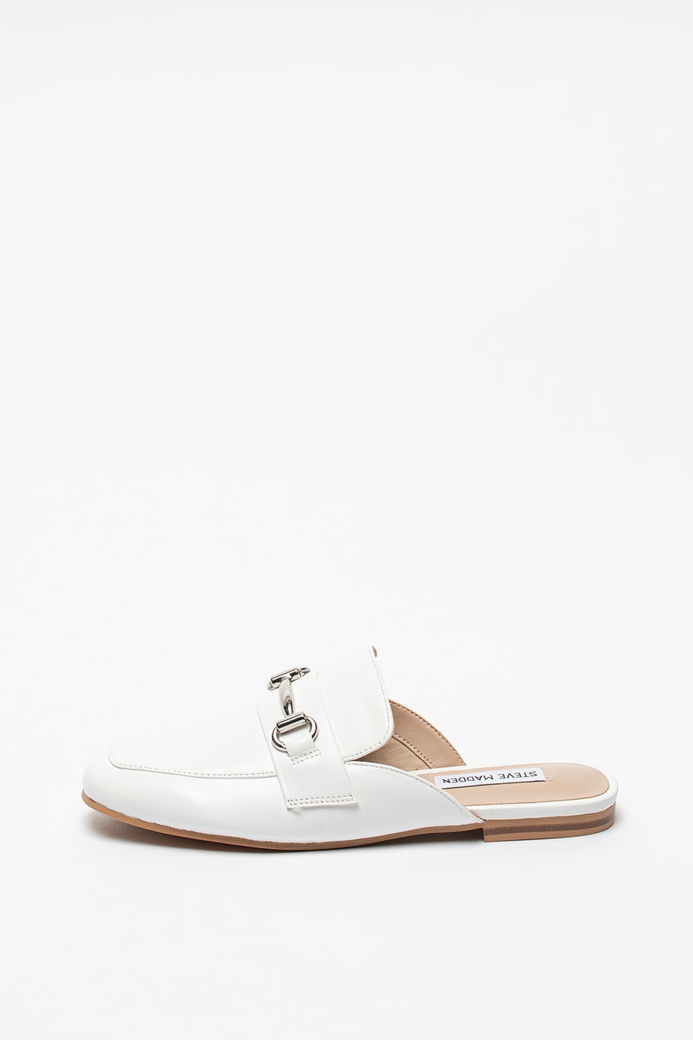 Steve Madden, Saboti de piele cu aplicatie metalica Kori, Alb, 37