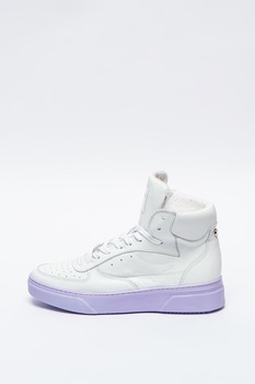 Steve Madden, Pantofi sport hi-top de piele Danoi, Alb/Lila, 40 Steve Madden, Pantofi sport hi-top de piele Danoi, Alb/Lila, 40