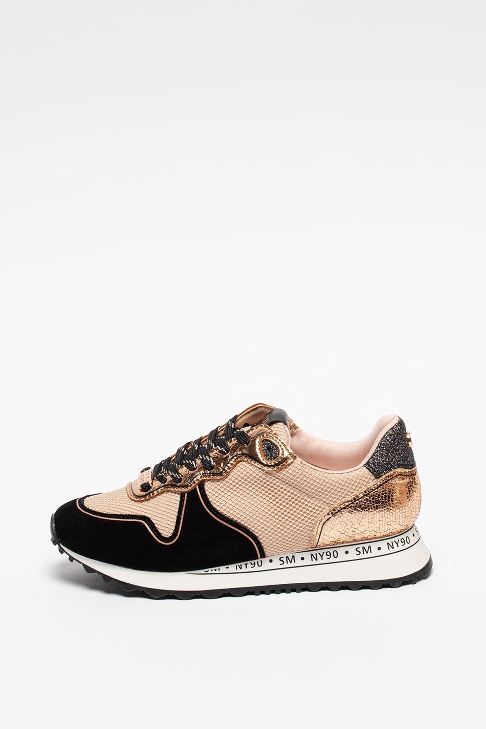 Steve Madden, Pantofi sport cu detalii de piele intoarsa Reform, Auriu rose/Negru/Bej, 37