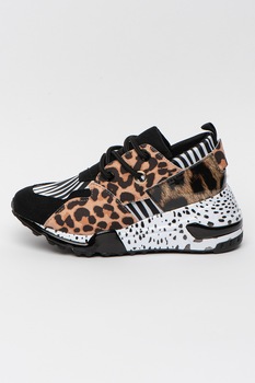 Steve Madden, Pantofi sport cu talpa wedge si animal print Cliff, Maro caramel/negru/alb, 31 EU Steve Madden, Pantofi sport cu talpa wedge si animal print Cliff, Maro caramel/negru/alb, 31 EU