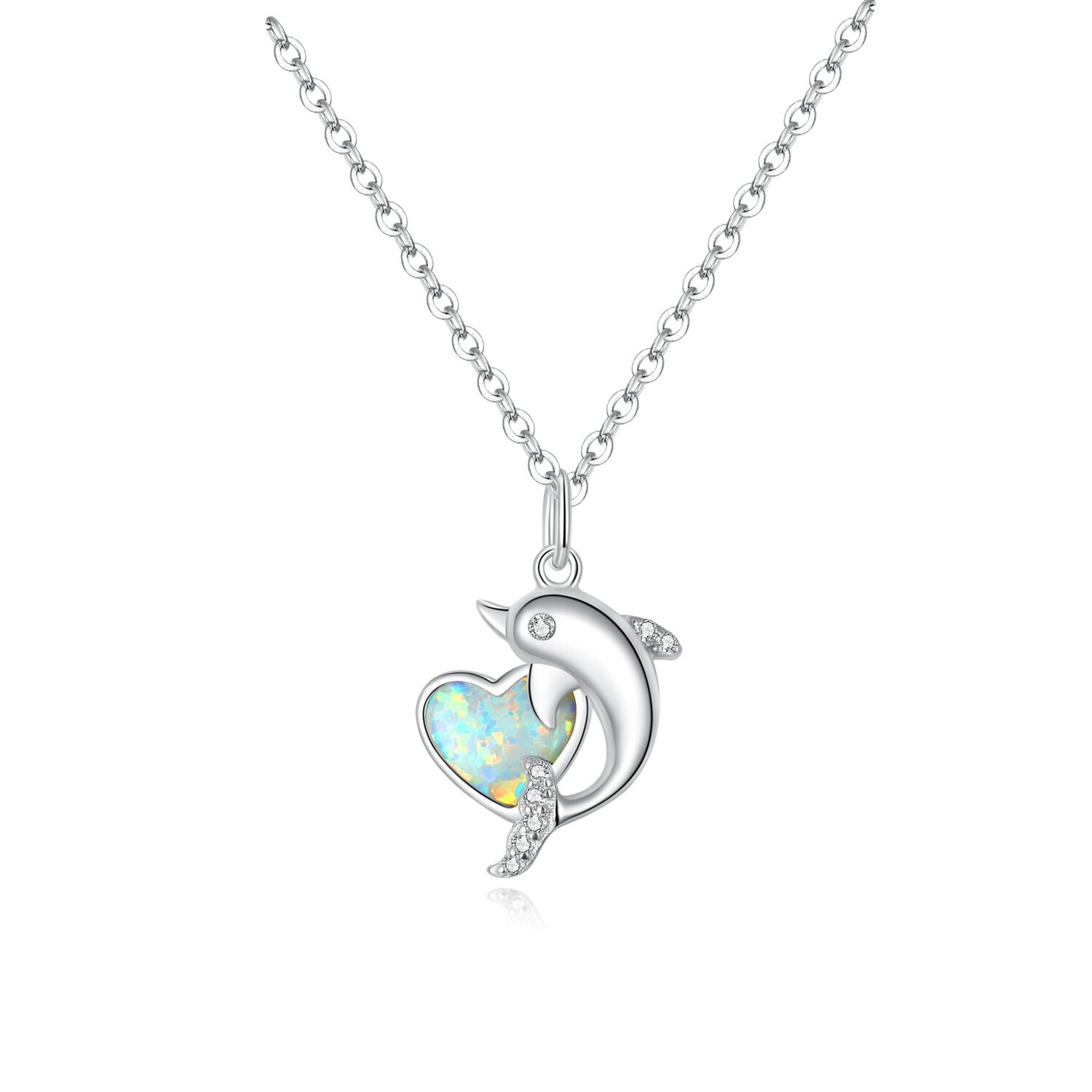 Colier din argint Dolphin Opal Heart