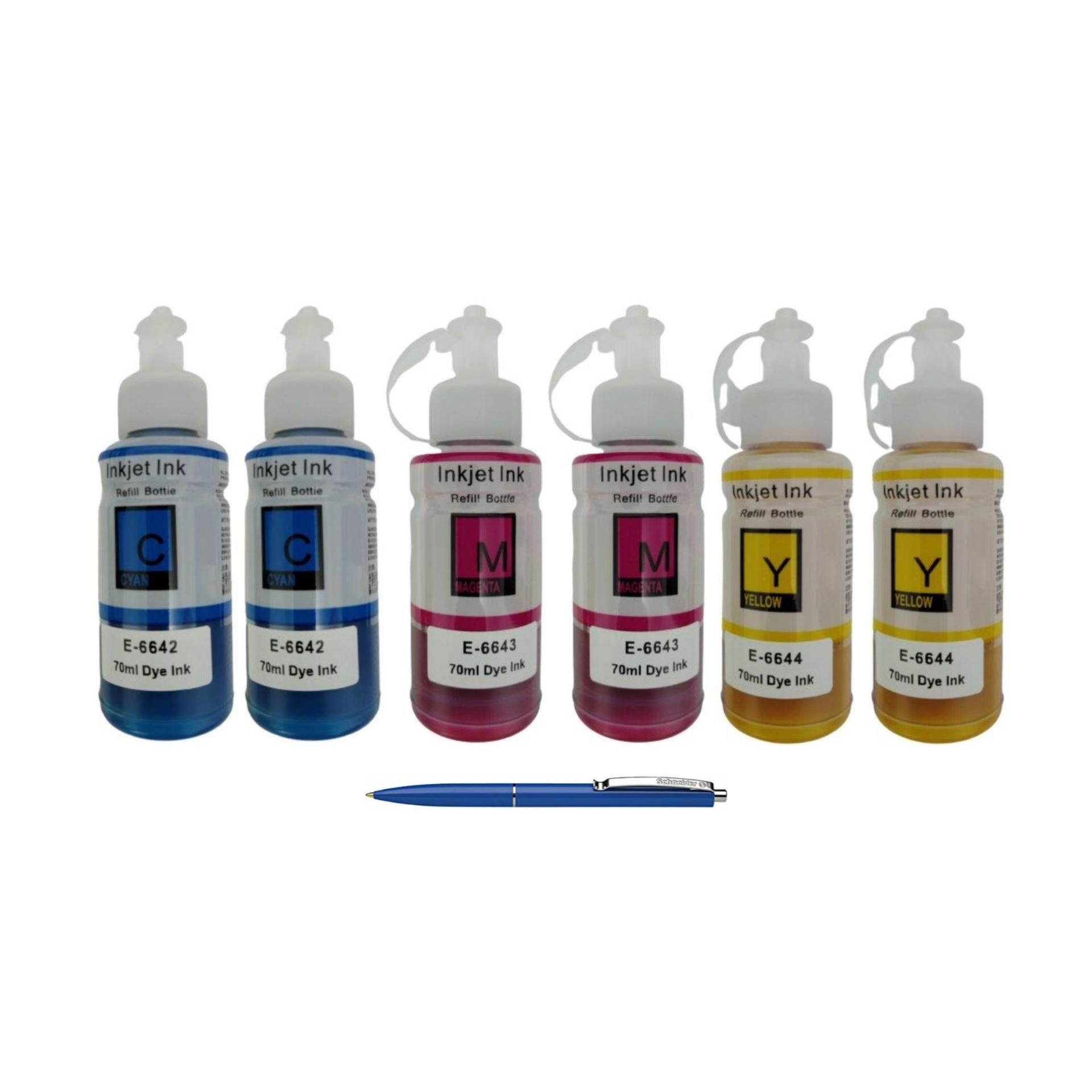 Pachet Flacoane Cerneala compatibila EPSON 2X T6642 Cyan, 2X T6643 Magenta, 2X T6644 Yellow, 39000 pagini, un-box Alphachem si Pix Schneider