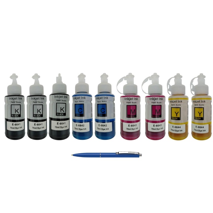 Kompatibilis tintapalackok csomag, EPSON 3X T6641 fekete, 2X T6642 cián, 2X T6643 bíbor, 2X T6644 sárga, 51000 oldal, egydobozos Alphachem és Schneider Pen