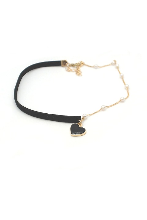 Choker, catifea, lant, auriu, inimioara, 38 cm